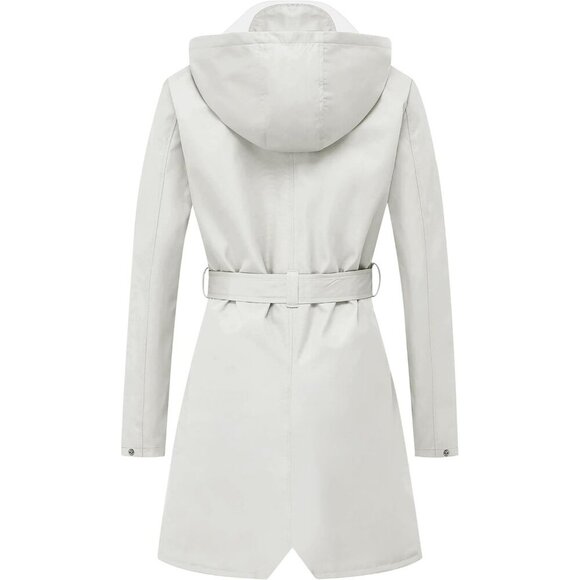 Women’s Tc-beige Waterproof Rain Jackets Hooded Long & Raincoat Windbreaker - Picture 9 of 9